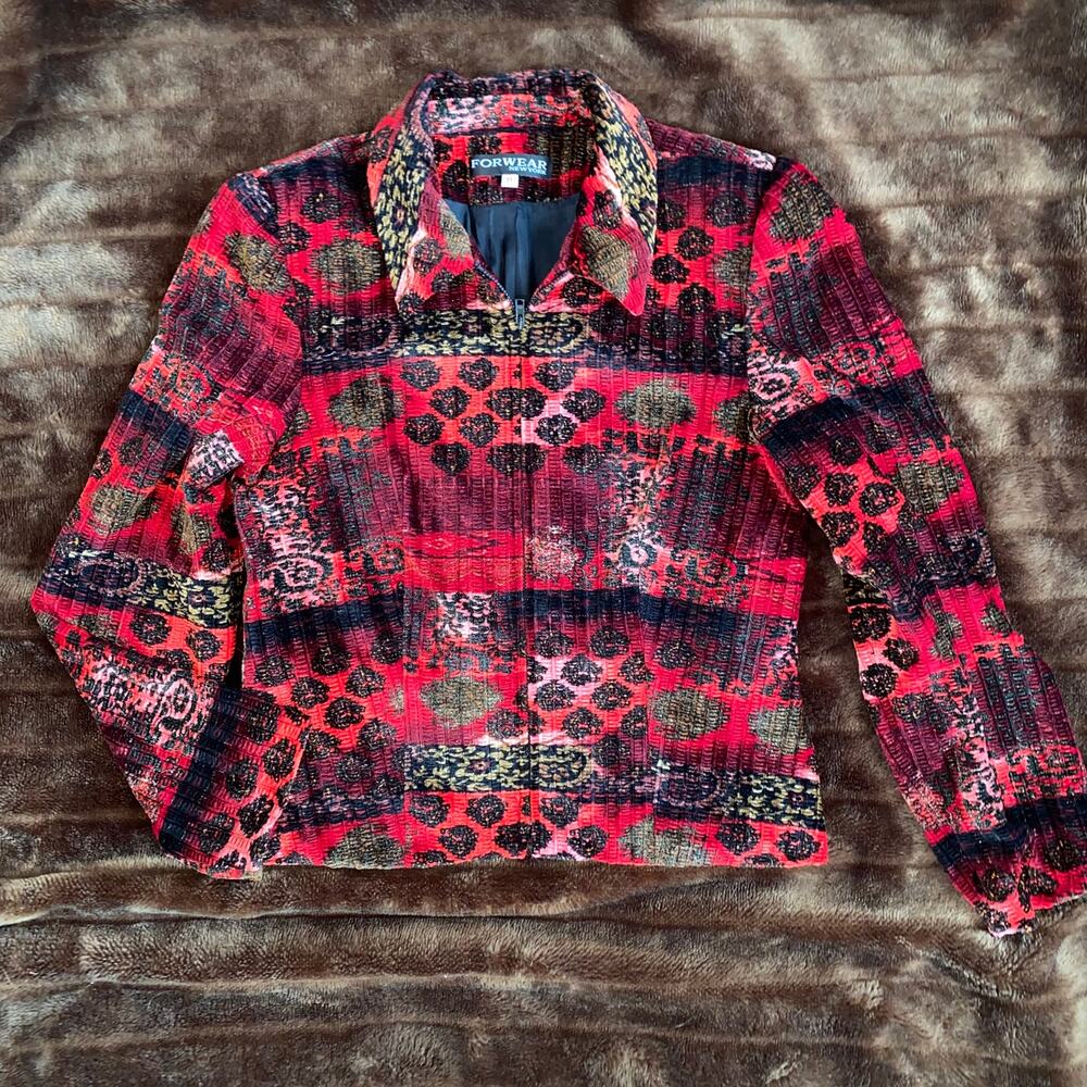 Forwear NY S‎ Deep Red/Magenta/Pink/Black Patterned Velour Short Waist Jacket